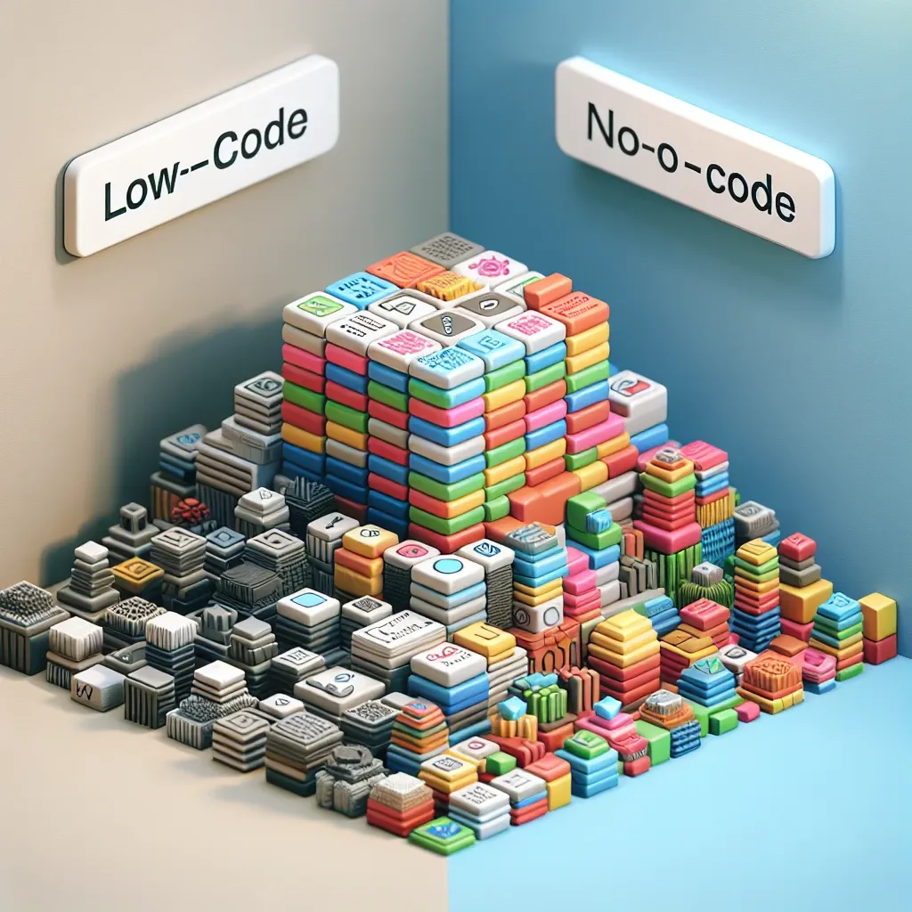 "Comparison of low-code and no-code development platforms showcasing their key differences, with visual elements highlighting user interface and coding requirements."